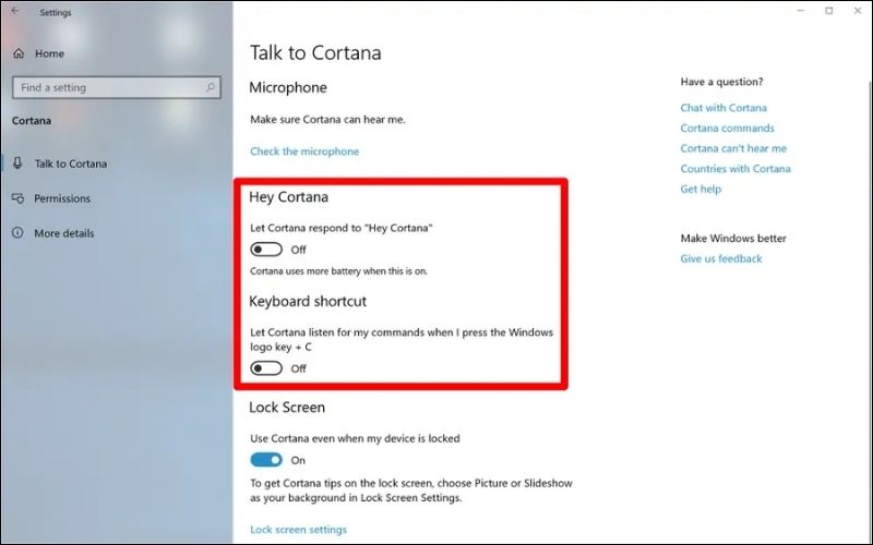 tạm thời tắt Cortana và ngăn nó phản ứng với lệnh v