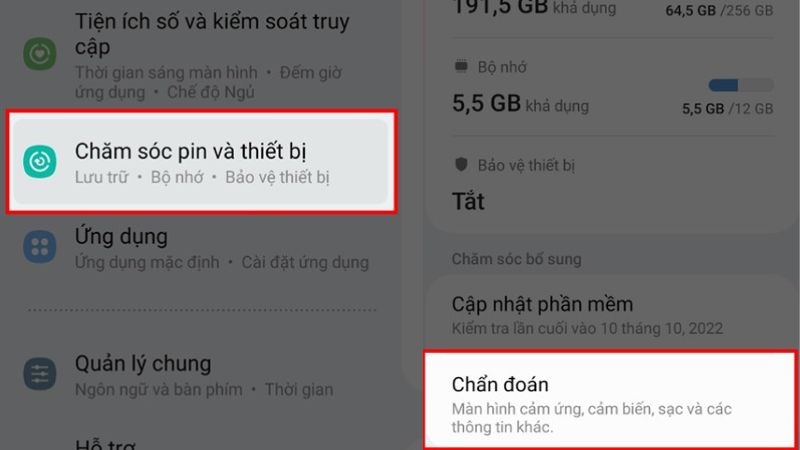 Chăm sóc pin và thiết bị > Chẩn đoán
