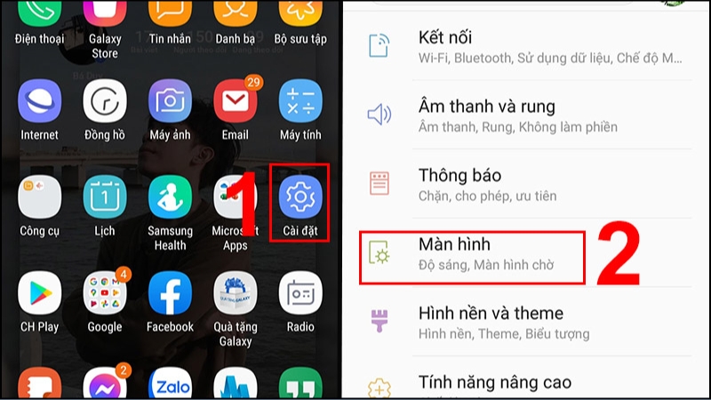 Vào Cài đặt > Chọn Màn hình