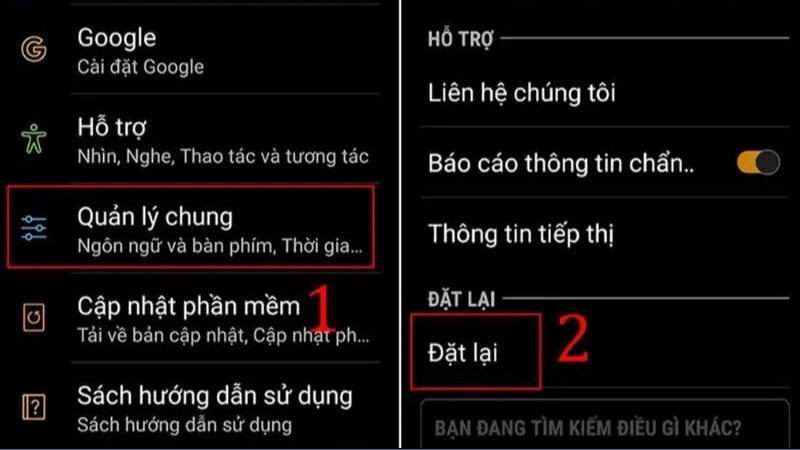 Mở ứng dụng Cài đặt và chọn Quản lý chung > Đặt lại