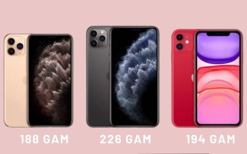 iPhone 11 series lại có sự khác biệt về kích thước và trọng lượng