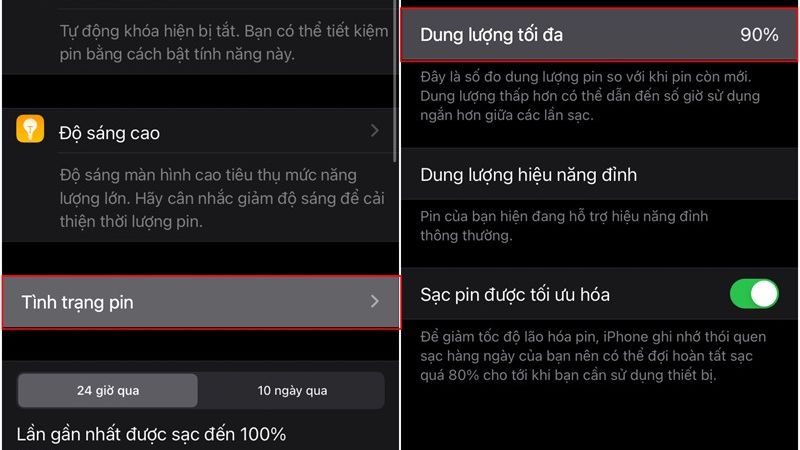 Vào Cài đặt > Pin > Tình trạng pin 