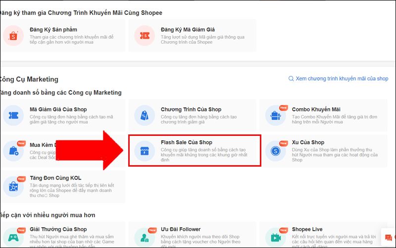 Nhấn vào “Flash Sale Của Shop”