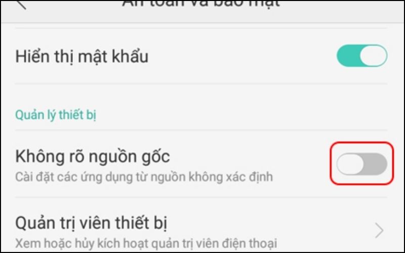 dam bao ban da bat chuc nang cho phep cai dat ung dung tu nguon khac google play