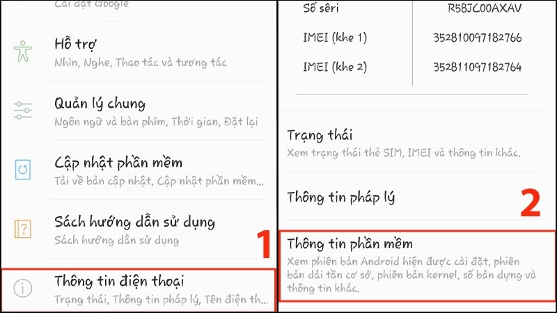 Tìm đến mục Thông tin phần mềm và nhấn vào đó