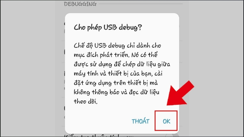 Chọn OK để cho phép USB debug