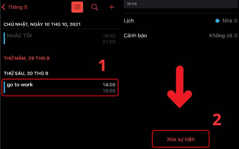 bạn hãy nhấn vào sự kiện mà bạn muốn xóa