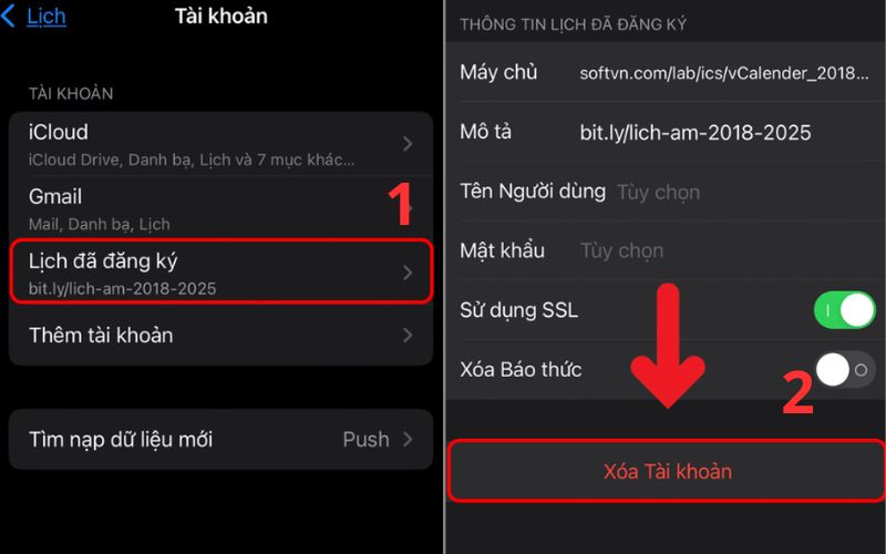 nhấn vào xóa tai khoa de hoan tat