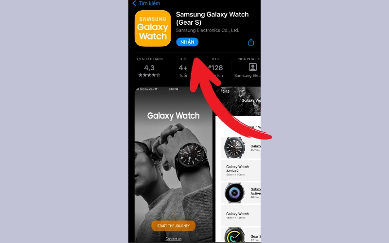 Tìm kiếm từ khóa Galaxy Watch vào tiến hành tải ứng dụng về điện thoại