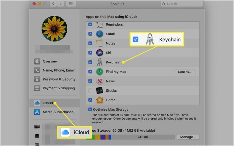 kich hoat icloud keychain tren macbook