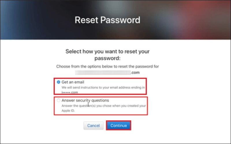 Apple sẽ đưa ra hai tùy chọn để bạn chọn để reset mật khẩu