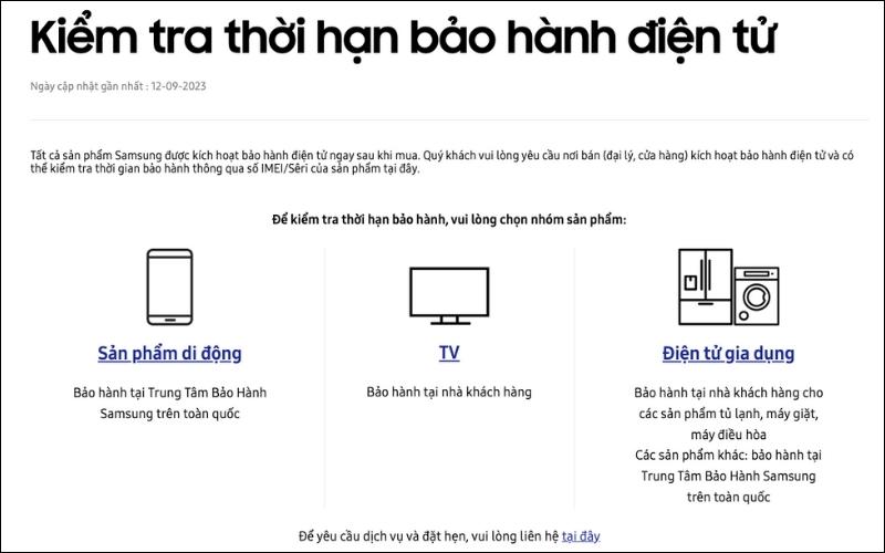 Kiểm tra thời gian bảo hành Thông qua Website của Samsung