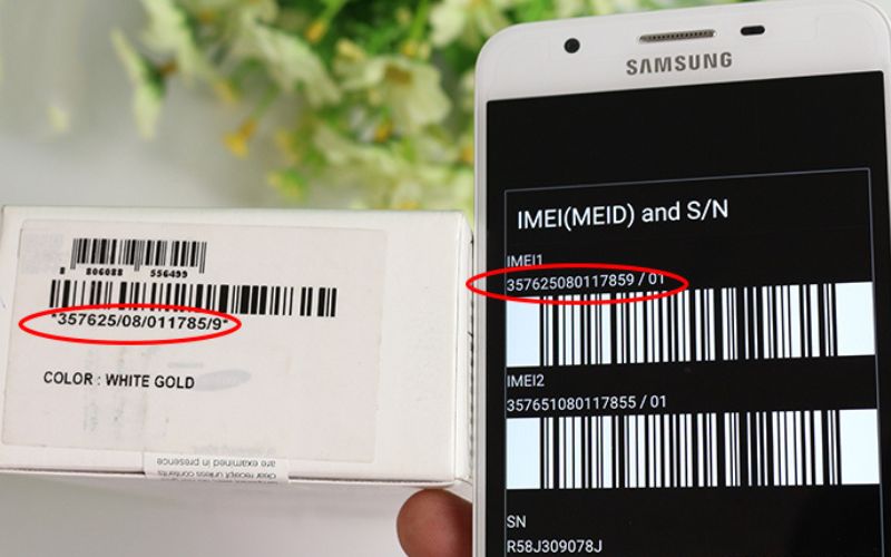 IMEI Samsung được in trên vỏ hộp, thân máy