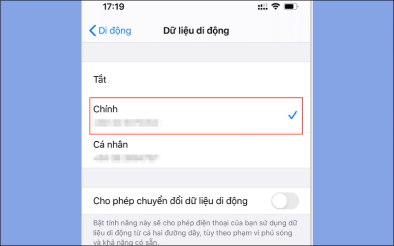 Chọn SIM mong muốn để kết nối dữ liệu di động