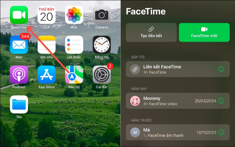 Truy cập Facetime trên điện thoại để thực hiện cuộc gọi Video