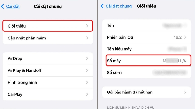 Kiểm tra kiểu máy (Model Number) iPhone