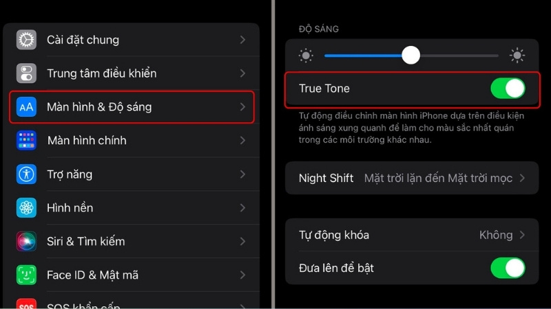 Bật/tắt True Tone xem màn hình có thay đổi tông màu theo môi trường không