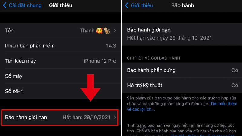 Bạn cũng có thể kiểm tra trạng thái bảo hành ngay trên iPhone