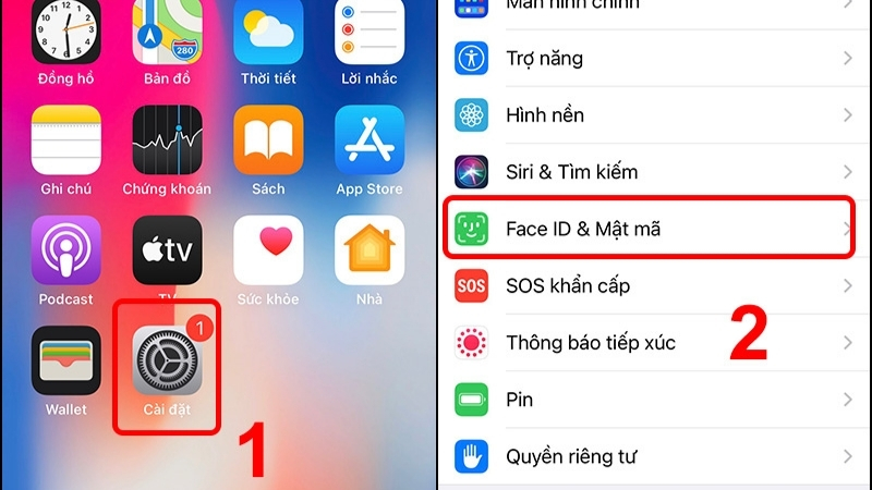 Mở ứng dụng Cài đặt, sau đó chọn Face ID & Mật mã