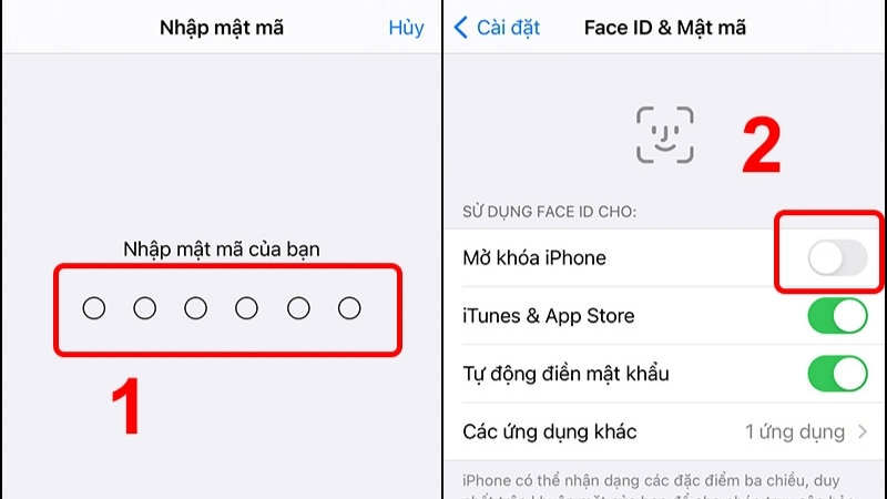 Tại mục Mở khóa iPhone, trượt thanh trượt từ phải sang trái để tắt tính năng này