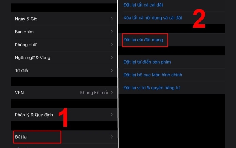 Nhấp vào Đặt lại rồi nhấn Đặt lại cài đặt mạng