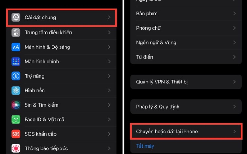 Nhấp vào Chuyển hoặc đặt lại iPhone