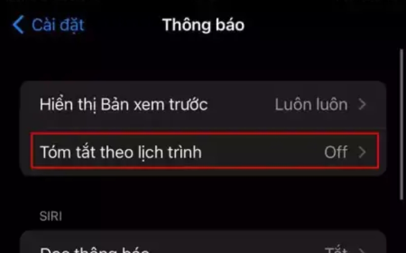 Tắt chế độ Tóm tắt theo lịch trình