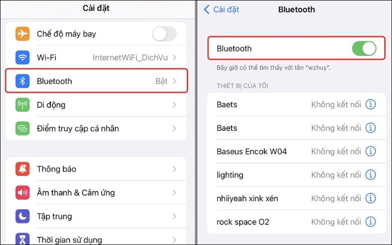 Vào Bluetooth, sau đó nhấn chọn nút bật Bluetooth