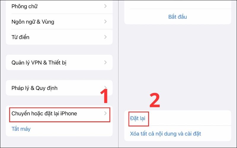 Nhấn vào Chuyển hoặc đặt lại iPhone