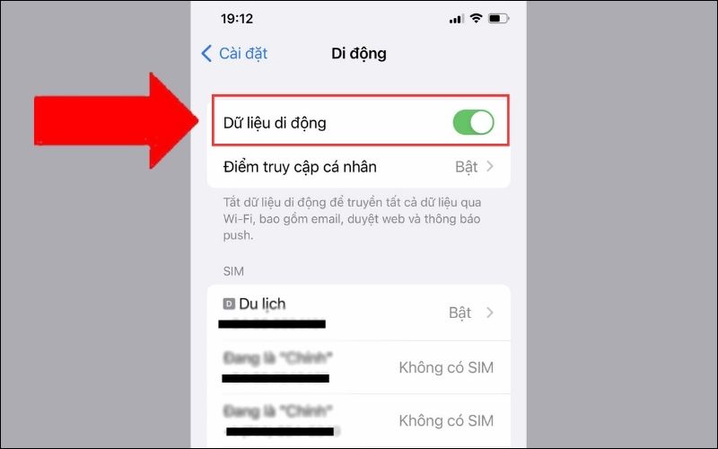 Bật dữ liệu 3G bằng cách gạt sang phải