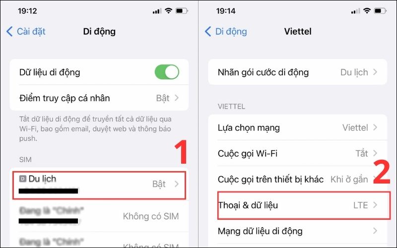 Nhấn vào SIM đang sử dụng dữ liệu