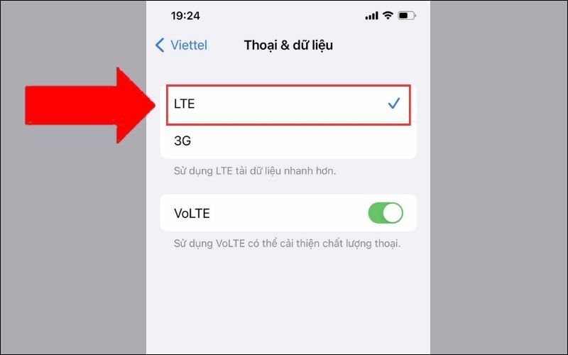 Chọn vào LTE