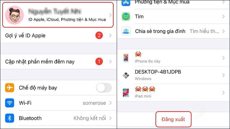 Đăng xuất và đăng nhập lại tài khoản iCloud