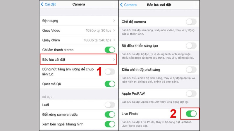 Bật chế độ Live Photo