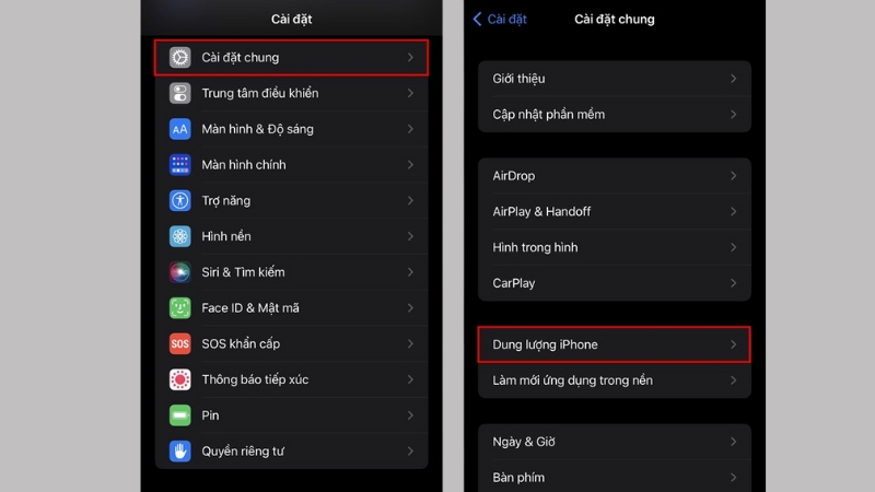 Vào Cài đặt > Cài đặt chung > Dung lượng iPhone