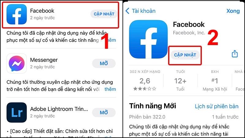 Cập nhật phiên bản mới nhất của Facebook và Messenger