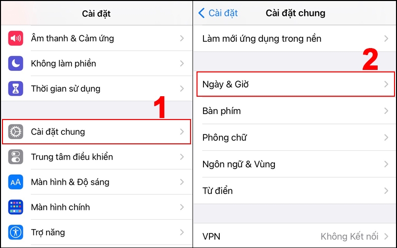 Chọn Cài đặt chung, chọn Ngày & Giờ