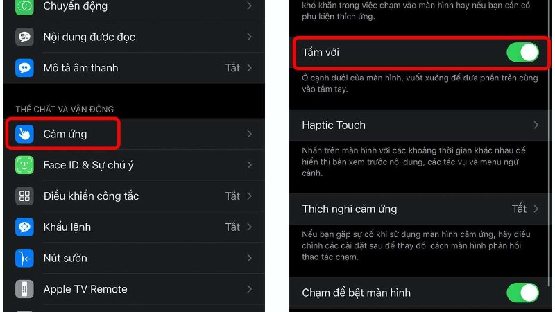 Kích hoạt tính năng Tầm với để kéo nửa trên màn hình xuống thấp hơn