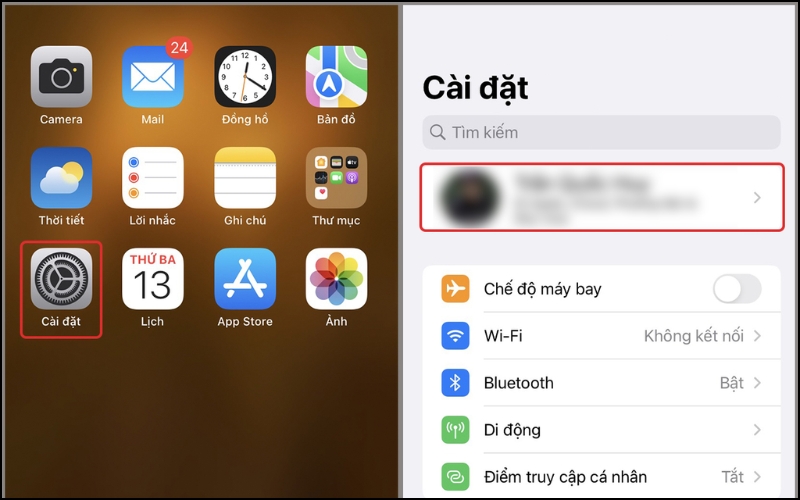 Mở Cài đặt và chọn Apple ID