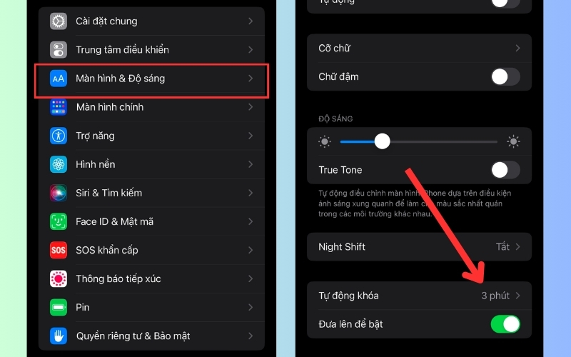  Mở Cài đặt rồi lướt và tìm mục Màn hình Độ sáng