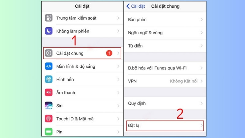 Cài đặt > Cài đặt chung > Đặt lại