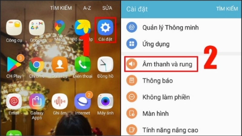 Vào Cài đặt > Âm thanh và rung