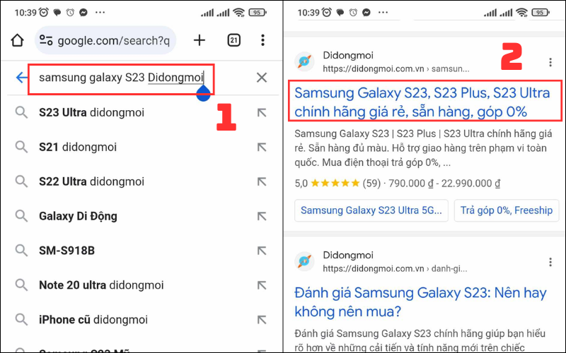 bạn cần nhập tên điện thoại + Didongmoi vào Google