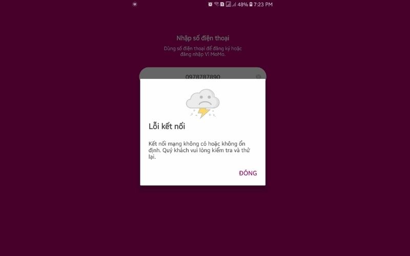 Momo có kết nối không ổn định.