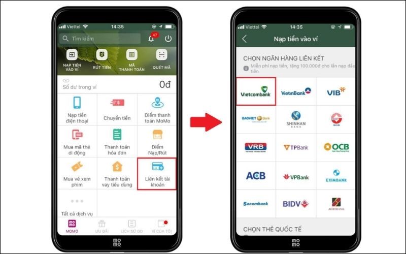 Cách liên kết ví MoMo với tài khoản ngân hàng