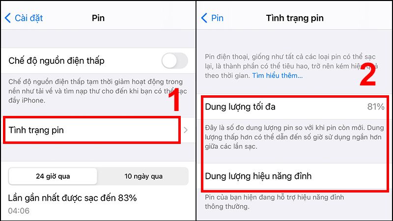 Vào Tình trạng pin