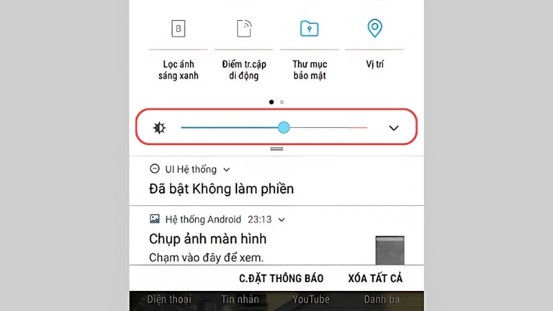Sử dụng thanh thông báo để tắt độ sáng màn hình tự động