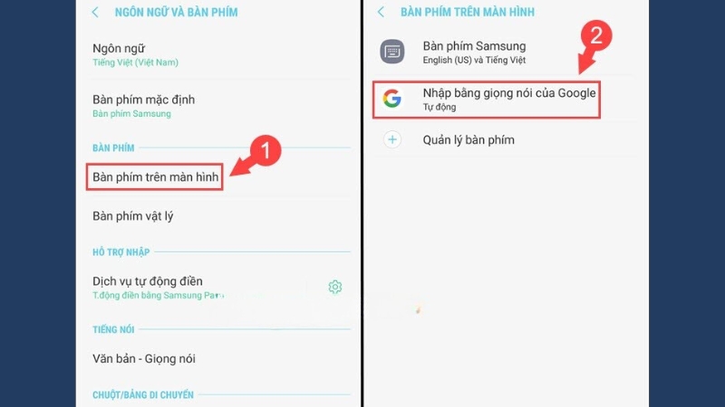 Chọn Bàn phím, sau đó chọn Nhập bằng giọng nói của Google