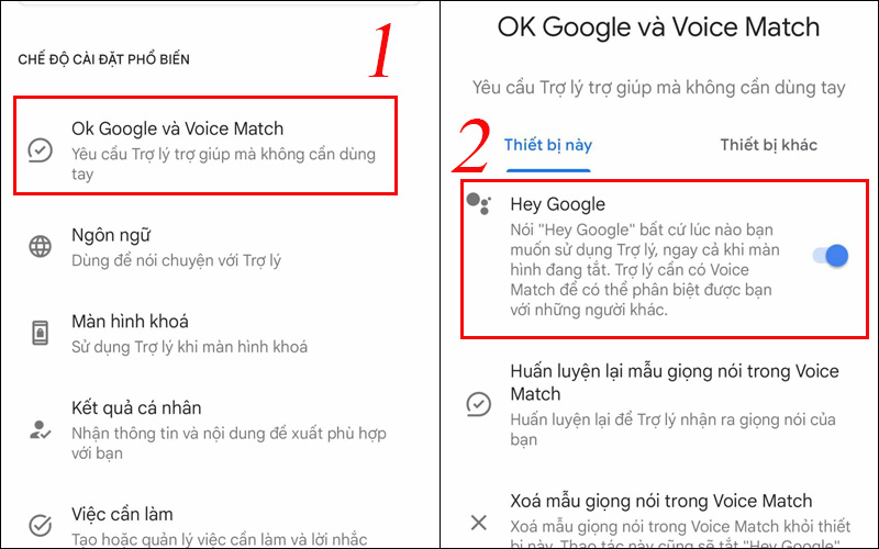 Chọn Ok Google và Voice Match