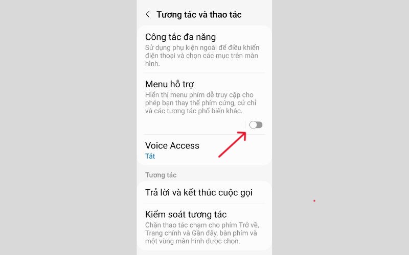 Bật công tắc trong Menu hỗ trợ